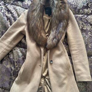 Ivanka Trump Tan Trench Coat with Faux Fur Collar